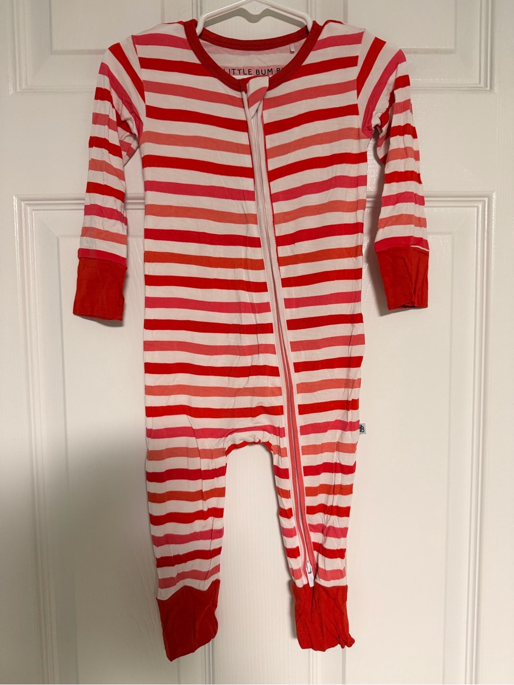 Red, Pink, & White Striped Kids One-Piece Zipper Pajamas